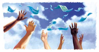 illustration of hands stretched to the sky