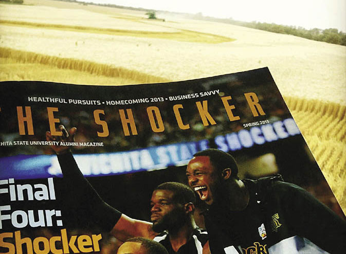 The Shocker magazine with a wheat field in the background